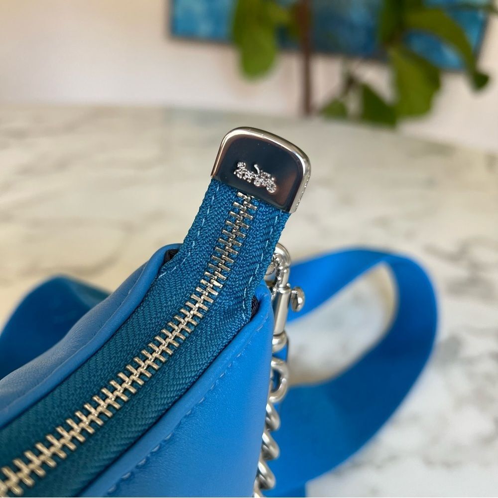 Coach Teri Shoulder Bag w/ Signature Quilting Silver Bright Blue CJ608 Crossbody - Picture 13 of 16